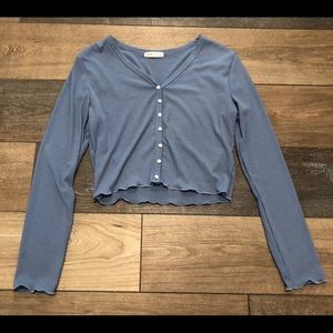 Romwe Blue Button Front Crop Top
